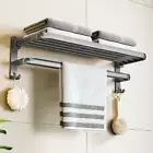50CM Folding Towel Holder Movable Wall Mounted Rail Rack Hook Aluminum Bar Shelf