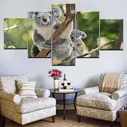 [LZRNWP] Large 5 Panels Prints Wall Art Contemporary Canvas Artwork Modern forest animal koala Paintings Oil Canvas Wall Decor for Living Room Bedroom (80"x40")