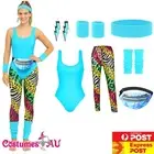 Ladies 80s 1980s Aerobics Workout Costume Disco Retro Gym Blue Physical Fitness