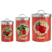 RAZ 3-Piece Metal Kitchen Fruit Canister Set Red Apple Cherry Peach Canisters