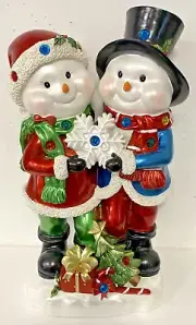 Kringle Express Resin Illuminated 22" Snowman Duo Holding Snowflake - NIB