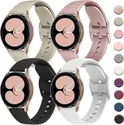4 PACK Bands Compatible with Samsung Galaxy Watch 4 Band 40mm 44mm, Galaxy Watch 4 Classic Band 42mm 46mm, Galaxy Active 2 Watch Band, 20mm Adjustable Silicone Sport Strap Replacement Band for Galaxy Watch 4 Women Men