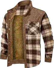 [Generic] Men's Corduroy Plaid Fleece Coat Sherpa Lined Buttons Shirt Jacket Quilted Lined Thick Outwear Jackets