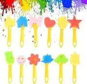 12Pcs Foam Paint Brushes Reusable Sponge Paint Brush Set with Handle Sponges Painting Stamper Foam Brush DIY Seal Toys for Kids Arts and Crafts Paint Brushes Sponge Paint Brush Foam Brush Paint Brush