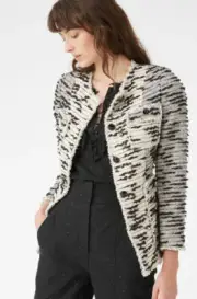 Rebecca Taylor Blazer Tweed Patchwork Cream Jacket Ivory Black Size 0 NWT $595
