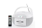 CD Player Boombox Cassette Player Combo with Bluetooth,AM/FM Radio,Stereo Sound with Remote Control,AUX/USB Drive,Tape Recording,AC/DC Powered,Headphone Jack,LCD Display for Home, s,Gift white