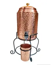 Copper World Hammered Design Pure Copper Water Dispenser Matka Pot Container 5 L