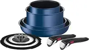 Tefal L77998 Tifal Handle Removable Pot Frying Pan Set, 8-Piece Set, Compatible with IH Gas Fire, Ingenio Neo IH Blue Marquise Unlimited Non-Stick Blue