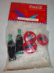 New COCA-COLA Bottle Caps & Bottles Holiday Party String 10-Light SET 14Ft Coke