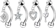 [FLOGWE] 4Pcs Rook Eyebrow Piercing Jewelry for Women 16G Stainless Steel 8mm Curved Barbell Rook Earrings Hypoallergenic Lip Rings Rook Eyebrow Cartilage Daith Surface Tragus Piercing Jewelry