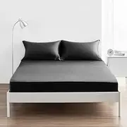 1000TC 100% Luxury Egyptian Cotton Fitted Sheet Set Anti-Pilling | INCL Fitted Sheet $ Pillowcases - NO Flat Sheet (Black, King Single)