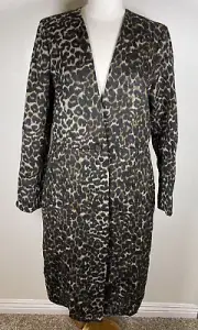 Nordstrom Free Press Leopard Print Wool Blend Long Button Front Overcoat XL