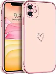 GUAGUA Case for iPhone 11, Cute Heart Pattern Soft TPU Plating Cover for Women Girls with Camera Protection & 4 Corners Shockproof Protection Phone Cases for iPhone 11 6.1" Pink