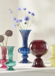 New Anthropologie Small Venini Glass Vase Pink Yellow Turquoise Set Of 3