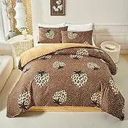 Leopard Print Strawberry Bedding Set, King Size Duvet Cover for Kids Adults, Reversible Duvet Cover with 2 Pillowcases