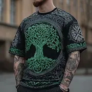 Men's 3D Celtics Tree Of Life T Shirt Short Sleeve T shirt 3D Print Crew Neck Shirt Fashion Viking Designer Party Street Casual Blue Green Army Green Summer Sp