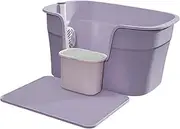 Ronyme Cat Litter Pan Semi Closed Toilet Large Space Sturdy Pet Litter Container for Small Pets, Purple Pedal Board