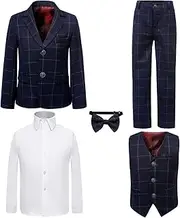 [PLwedding] Boy's 5 Pieces Tuxedos Toddler Formal Suits Set Kids Slim Fit Suit for Weddings
