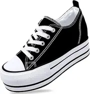 [REFRASE LIFE] Womens Platform Sneakers Hidden Wedge 3 Inches Height Increase, Canvas Sneakers High Heel Fashion Walking Shoes for Women and Girls