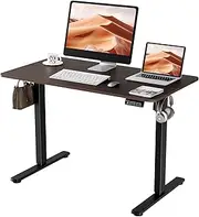 ERGOMAKER Electric Standing Desk 110x60cm (43.3"x23.6"), Height Adjustable Sit Stand Desk with Splice Board for Home Office, Computer Desk Memory Preset (Black Frame + Black Walnut Desktop)