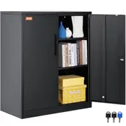 Metal Storage Cabinet w/ 3 Keys 2 Adjustable Shelves & Magnetic Door Black