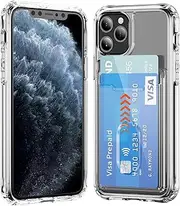 for iPhone 11 Pro Max Case with Card Holder Wallet Case[Store 2 Cards][Anti-Yellow][Military Grade Protective][Anti-Drop] Shock Absorption Phone Cover Case for iPhone 11 Pro Max, Crystal Clear
