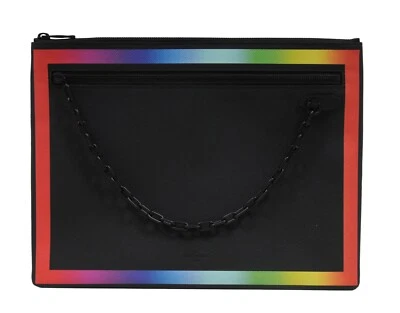 Louis Vuitton Pochette Bag Black Taiga Leather Rainbow Travel Clutch Pouch