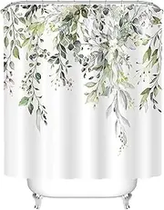 Plant Shower Curtain, Greenery Leaves Floral Window Curtains, Fabric Bathroom Curtains Sets with 12 Plastic Hooks, Washable, 71 X 71 Inch