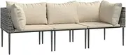 vidaXL 3-Piece Garden Lounge Set with Cushions - Grey Weather-Resistant Poly Rattan - Includes 2 Corner Sofas & 1 Middle Sofa - Modular Outdoor Furniture