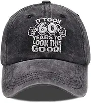 [Splash Brothers Customized] Vintage 60th Birthday Gifts Baseball Cap, Funny Adjustable Washed Cotton Embroidered Hats for Men Women Dad Mom ¡­