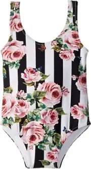 Dolce & Gabbana 171708 Kids Girls Swimsuit One-Piece Stripe Rose Size 12-18M