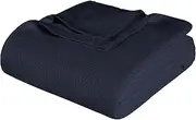 Superior 100% Cotton Thermal Blanket, Soft and Breathable Cotton for All Seasons, Bed Blanket and Oversized Throw Blanket with Metro Herringbone Weave Pattern - King Size, Navy Blue