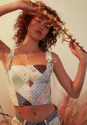 [Dolls Kill x Holly Hobbie] Stitched With Love Patchwork Crop Top