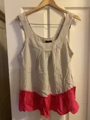 WITCHERY Size L Colourblock Pearl & Fuchsia Pink Sleeveless Top 100% Silk BNWT