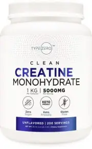 Type Zero Creatine Monohydrate Unflavored 1 KG 5000mg 5g Per Serving Microniz...