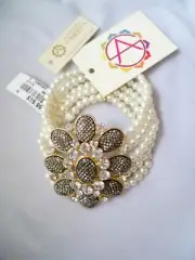 Amrita Singh Faux Marcasite Crystal Rhinestone & Faux Pearl Stretch Bracelet