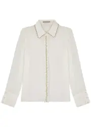 Alice + Olivia Willa Embellished Silk-chiffon Shirt - Off White - M (UK12 / M) M (UK12 / M)