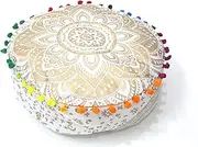 INDIAN CRAFT CASTLE Mandala Mandala Barmeri Large Floor Pillow Cover Cushion Meditation Seating Ottoman Throw Cover Hippie Decorative Zipped Bohemian Pouf Ottoman Cases 24" Square (Golden, 16" Round)