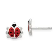 Sterling Silver Polished Enamel Ladybug Childs Post Earrings