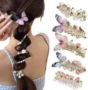 mdgfge 5Pcs Pearl Butterfly Flower Telephone Wire Hair Bands, Rose Flower Spiral Hair Ties with Pearls Telephone Cord Hair Scrunchies Beaded Ponytail Holders for Women Spring Hair Accessories
