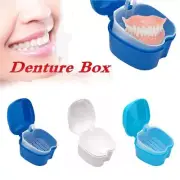 Mini Denture Bath Case Dental False Teeth Storage Box with Hanging Net Container