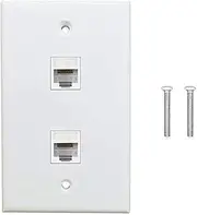 IsMwav 1 Pack 2 Port Ethernet Wall Plate, Cat6 Female to Female Wall Jack RJ45 Inline Coupler Wall Outlet, White