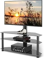 [5Rcom] Swivel Corner Floor TV Stand with Mount for Most 37 42 47 50 55 60 65 70 inch Plasma LCD LED Flat or Curved Screens TVs 3 Tier Tempered Glass Shelves for Media,Max VESA 600X400mm