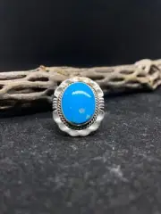 Native American Navajo blue gem turquoise Sterling Silver Ring Size 7