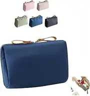 Strealinem Streamline Travel Makeup Pouch for Women - Large Capacity Waterproof Cosmetic Bag with Compartments, Minimalist Solid Color Toiletry Organizer for Makeup & Skincare(Navy Blue)