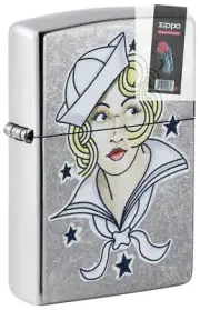 Zippo 49789 Sailor Girl Tattoo Design Street Chrome Lighter + FLINT PACK
