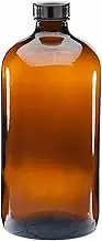 12 x 1L Amber Glass Boston Bottles Screw Cap Empty Essential Oil Bulk
