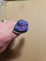 Sterling SILVER Plated Blue/purple Titanium Druzy Ring Size 8. Beautiful