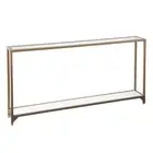 56 Clear and Gold Glass Mirrored Frame Console Table With Shelves