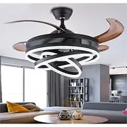 42'' Retractable Ceiling Fans with Lights and Remote,Modern LED Semi Flush Fan Light,Retractable Geometric Ceiling Fan 3 Color 6 Speed Smart Pendant Light for